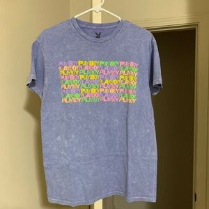 PLAYBOY Blue Short Sleeve Tee with Multicolor Logo